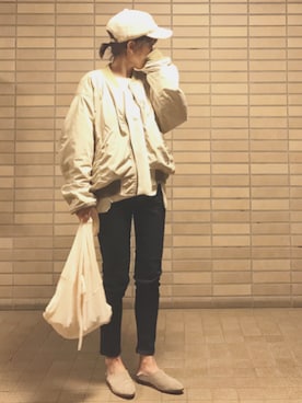 「MOUSSY（マウジー）のHAND DOWN Remake BZ（ブルゾン）」を使った、おまゆさん（レディース・156cm）の春コーディネート