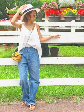 「Daniel Wellington（ダニエルウェリントン）の販売終了 クラシックペティット ボンダイ 32mm（アナログ腕時計）」を使った、おまゆさん（レディース・154cm）の夏コーディネート