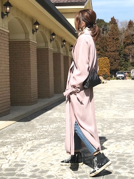 「くすみピンク」｜「アイテム（トレンチコート）」を使った、おまゆさん（レディース・154cm）の春コーディネート