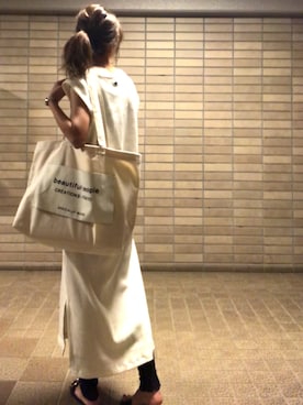 「ビッグトート」｜「アイテム（ワンピース/ドレス）」を使った、おまゆさん（レディース・154cm）の春コーディネート