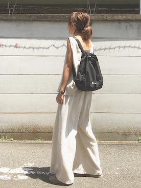 「CLANE（クラネ）のアイテム（バックパック/リュック）」を使った、おまゆさん（レディース・154cm）の夏コーディネート