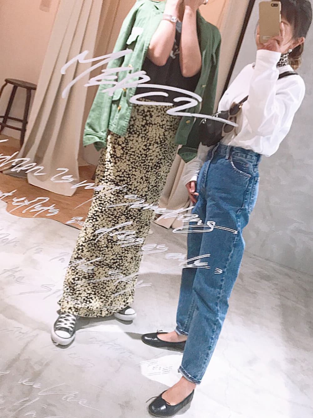 「スカーフ、白トップス、ロンT、オトナカジュアル、バレエシューズ、ポルセリ、porselli、A.P.C.、シンプルコーデ、テーパードデニム」｜「A.P.C.のL/S T-SHIRT POCKET 19P（Tシャツ/カットソー、ホワイト系）」を使った、おまゆさん（レディース・154cm）の春コーディネートの1枚目の写真