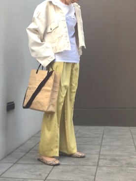 「ペーパーバッグ」｜「アイテム（その他アウター）」を使った、おまゆさん（レディース・154cm）の春コーディネート