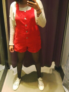 「red」｜「アイテム（オールインワン・サロペット）」を使った、Karinaさん（レディース・165cm）の夏コーディネート