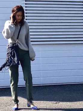 「袖ボリューム」｜「アイテム（チノパンツ）」を使った、chi--さん（レディース・161cm）の秋コーディネート