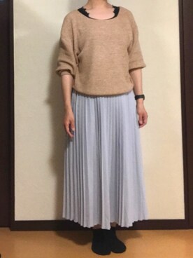 「Chaco closet（チャコ クローゼット）のアソートプリーツ Aラインウエストゴムロングスカート[チェック 小花柄 ダルメシアン コーデュロイ サテン シアー 無地]（スカート）」を使った、kohakurinさん（レディース・156cm）の春コーディネート