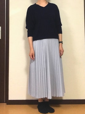 「Chaco closet（チャコ クローゼット）のアソートプリーツ Aラインウエストゴムロングスカート[チェック 小花柄 ダルメシアン コーデュロイ サテン シアー 無地]（スカート）」を使った、kohakurinさん（レディース・156cm）の春コーディネート