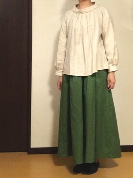 「antiqua（アンティカ）の綿ワイドパンツ（その他パンツ）」を使った、kohakurinさん（レディース・156cm）の秋コーディネート