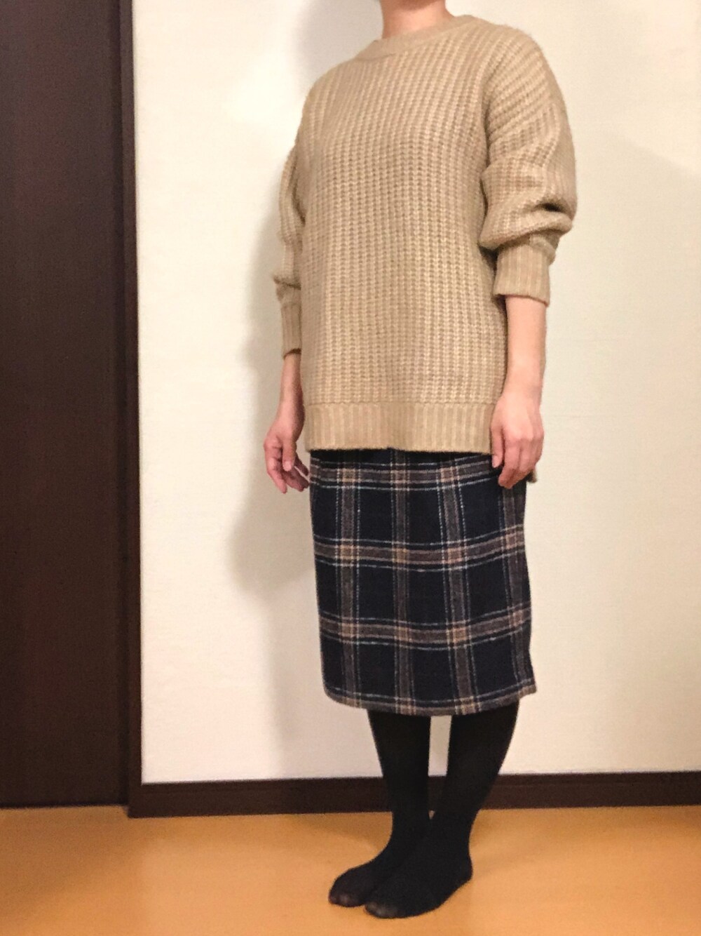 「mysty womanのシャギーチェックスカート（スカート、ブルー系）」を使った、kohakurinさん（レディース・156cm）の冬コーディネートの1枚目の写真