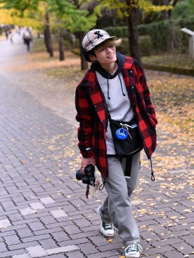 「STUSSY（ステューシー）のアイテム（その他アウター）」を使った、たなちゅんさん（レディース・153cm）の秋コーディネート