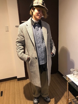 「JUNRED（ジュンレッド）のアイテム（チェスターコート）」を使った、たなちゅんさん（レディース・153cm）の冬コーディネート