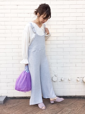 「ラベンダー」｜「アイテム（サロペット/オーバーオール）」を使った、かとまりさん（レディース・165cm）の冬コーディネート