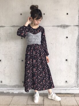 「Kastane（カスタネ）の花柄ギャザーマキシワンピース（ワンピース）」を使った、かとまりさん（レディース・165cm）の夏コーディネート