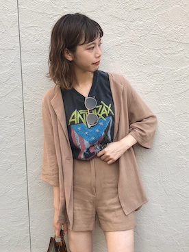 「リネンシャツ」｜「アイテム（その他アウター）」を使った、かとまりさん（レディース・166cm）の夏コーディネート