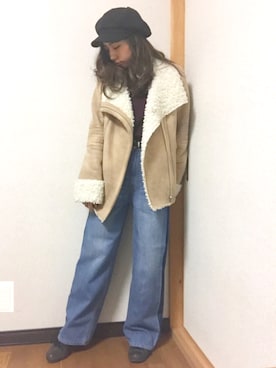 「SPIRALGIRL（スパイラルガール）のアイテム（ムートンコート）」を使った、YUKAKO.❥さん（レディース・155cm）の冬コーディネート