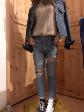 momogom105さんの「CUT OFF DENIM JK」を使ったコーディネート