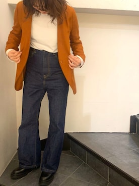 「韓国」｜「アイテム（ノーカラージャケット）」を使った、ayaさん（レディース・154cm）の冬コーディネート