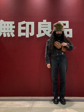 「Guess（ゲス）のアイテム（デニムジャケット）」を使った、maikohanさん（レディース・159cm）の冬コーディネート