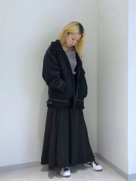 「PUMA」｜「アイテム（ムートンコート）」を使った、hrk☺︎tさん（レディース・157cm）の秋コーディネート
