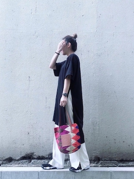 「LOEWE（ロエベ）のアイテム（かごバッグ）」を使った、hrk☺︎tさん（レディース・157cm）の夏コーディネート