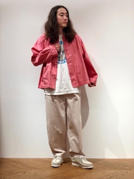 「アイテム（その他アウター、ピンク系）」を使った、Rintaro Noguchiさん（メンズ・175cm）の春コーディネート