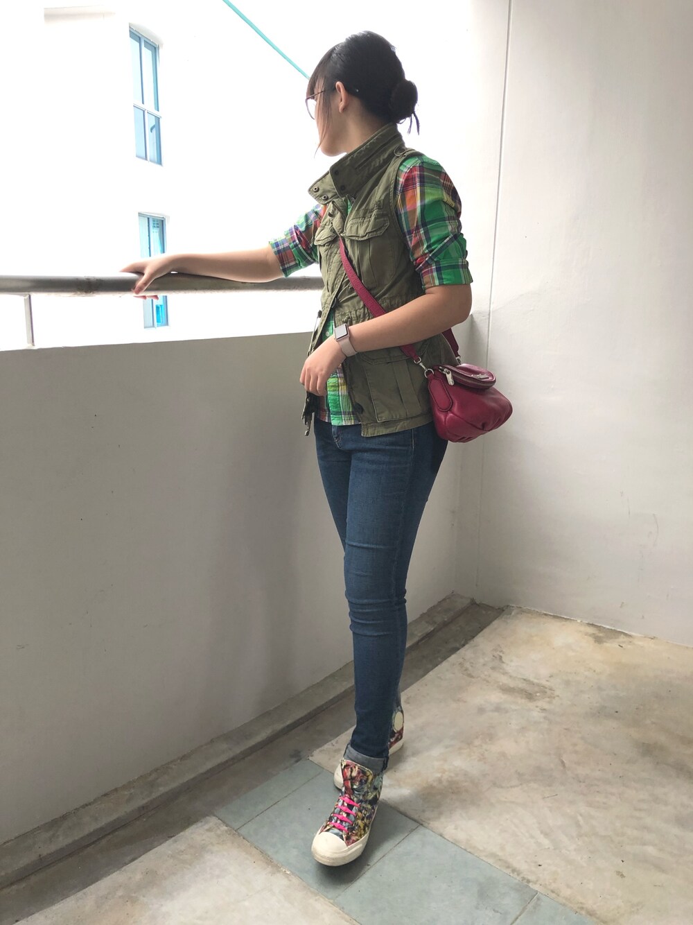「fall、streetstyle」｜「POLO RALPH LAURENのプラッド コットン ツイル シャツ（シャツ/ブラウス、グリーン系）」を使った、nanaさん（レディース・170cm）の秋コーディネートの1枚目の写真