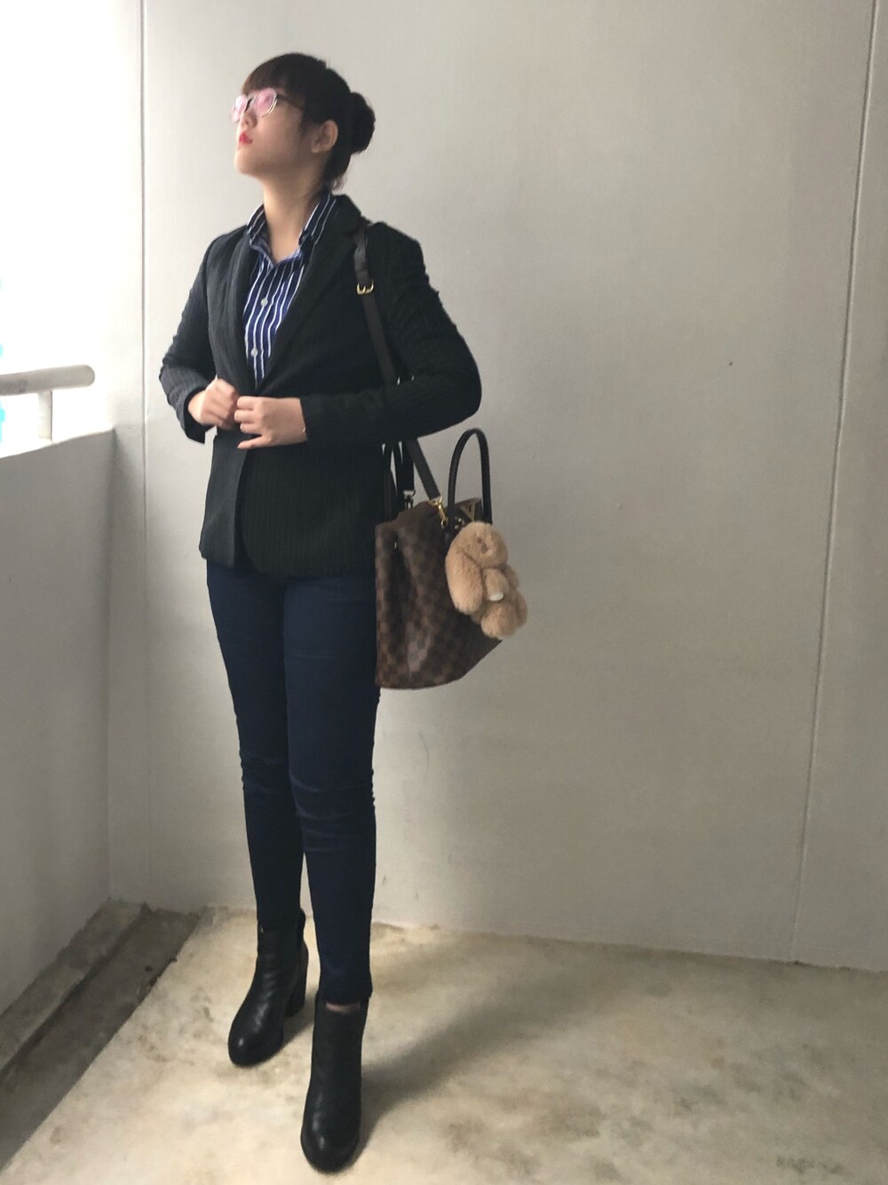 「ootd、Monday Blue 、office style、fashion、streetstyle、paypay」｜「POLO RALPH LAURENのアイテム（ニット/セーター、ホワイト系）」を使った、nanaさん（レディース・170cm）の冬コーディネートの1枚目の写真