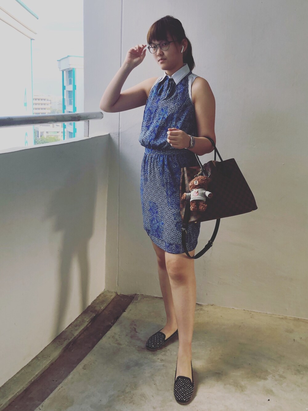 「Monday Blue 、ootd、office style、ROLEX、LouisVuitton」｜「ANN TAYLORのアイテム（シャツ/ブラウス、ブルー系）」を使った、nanaさん（レディース・170cm）の夏コーディネートの1枚目の写真