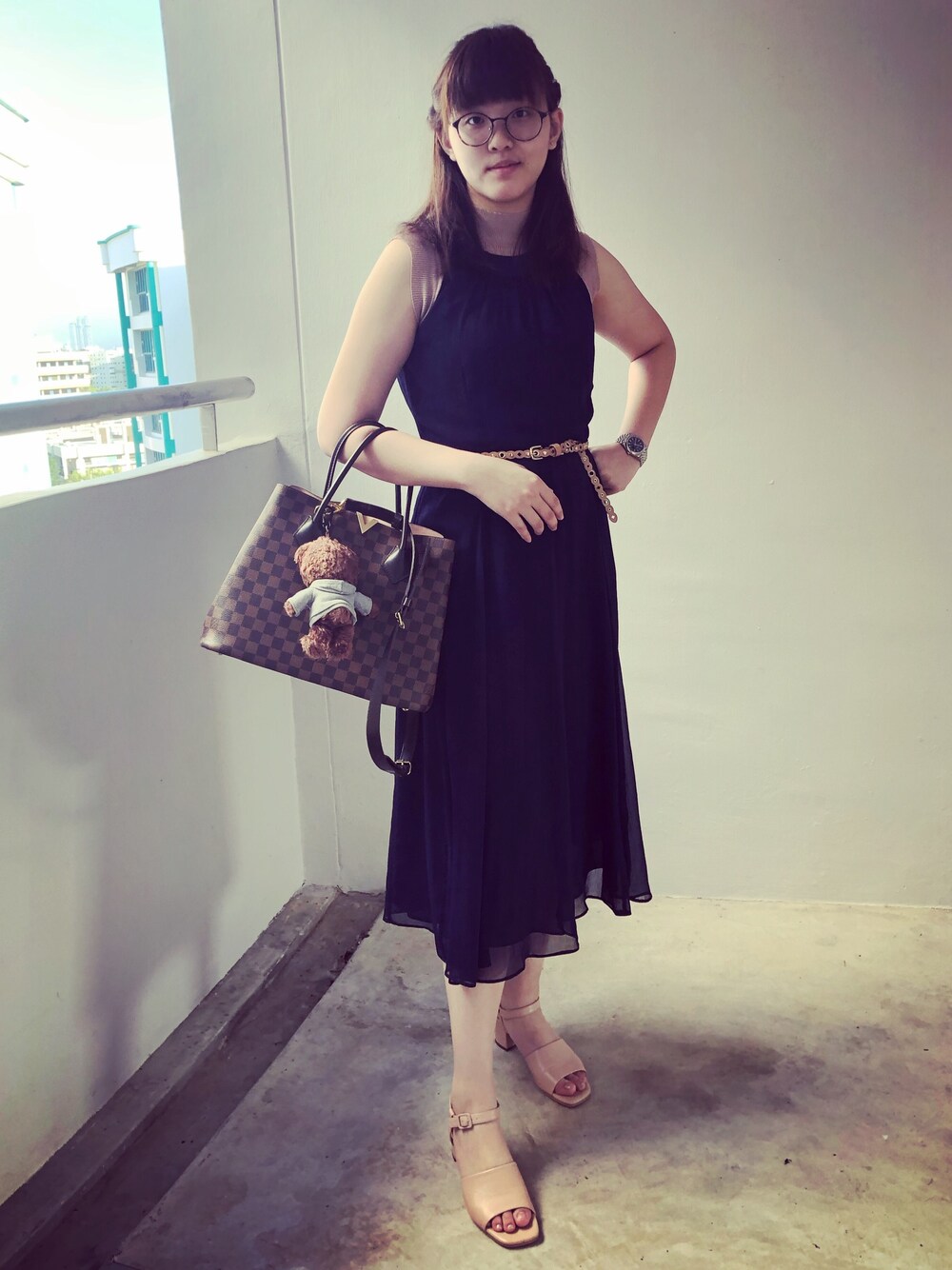 「latepost、summer、dress」｜「TOMMY HILFIGERのTommy Hilfiger Chiffon Belted A-Line Dress（ワンピース、ブルー系）」を使った、nanaさん（レディース・170cm）の夏コーディネートの1枚目の写真