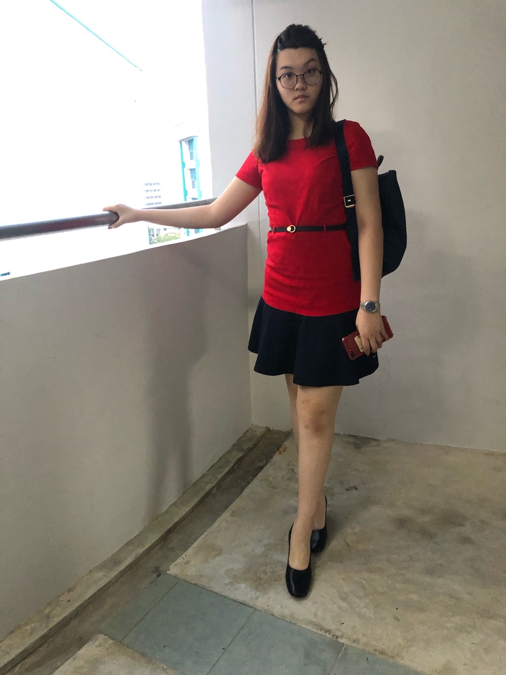 「monday、Monday Blue 、office style、ootd、summer」｜「TOMMY HILFIGERのtwo tone dress（ワンピース、レッド系）」を使った、nanaさん（レディース・170cm）の夏コーディネートの1枚目の写真