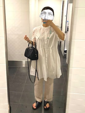 「オールホワイト」｜「アイテム（シャツワンピース）」を使った、anpanさん（レディース・163cm）の夏コーディネート