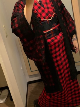 「アイテム（着物、レッド系）」を使った、たくゆき＠グレヲタde八重流さん（レディース・160cm）の秋コーディネート