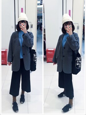 「日常」｜「アイテム（ノーカラージャケット）」を使った、Y少先队员Yさん（レディース・163cm）の冬コーディネート