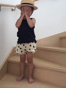 「三兄弟」｜「アイテム（帽子）」を使った、kaaさん（キッズ・100cm）の夏コーディネート