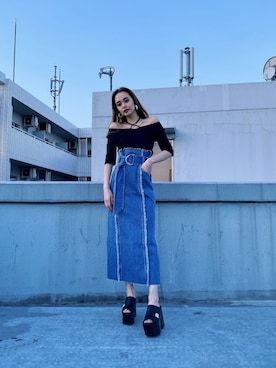 「EMODA（エモダ）のアイテム（デニムスカート）」を使った、sanaekawaiさん（レディース・163cm）の冬コーディネート