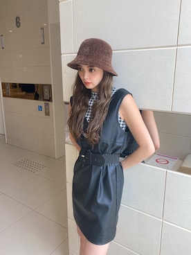 「レザーワンピース」｜「アイテム（帽子）」を使った、sanaekawaiさん（レディース・163cm）の夏コーディネート