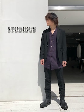 「STUDIOUS（ステュディオス）のアイテム（スラックス）」を使った、イケダジュンさん（メンズ・173cm）の春コーディネート