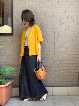 「MACKINTOSH PHILOSOPHY（ﾏｯｷﾝﾄｯｼｭ ﾌｨﾛｿﾌｨｰ）のアイテム（かごバッグ）」を使った、Rさん（レディース・153cm）の夏コーディネート