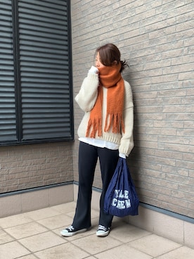 「アイテム（エコバッグ/サブバッグ、ブルー系）」を使った、Rさん（レディース・153cm）の冬コーディネート