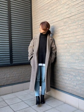 「ADAM ET ROPE'（アダムエロペ）のアイテム（チェスターコート）」を使った、Rさん（レディース・153cm）の冬コーディネート