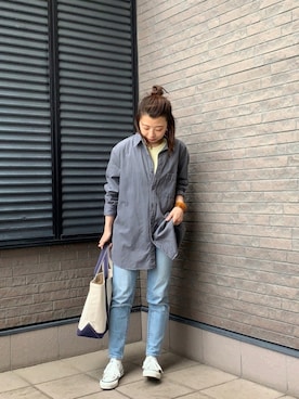 「ZOZO（ゾゾ）のスリムテーパードデニムパンツ［WOMEN］（デニムパンツ）」を使った、Rさん（レディース・153cm）の春コーディネート