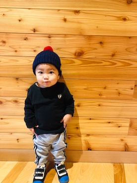 「1歳6ヶ月」｜「アイテム（ニットキャップ/ビーニー）」を使った、Eitoさん（キッズ・90cm）の冬コーディネート