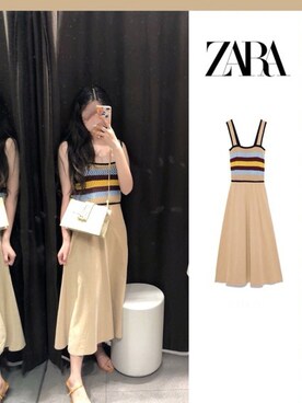 「ZARA（ザラ）のコントラストワンピース（スカート、ベージュ系）」を使った、Ernaia♡さん（レディース・160cm）の春コーディネート