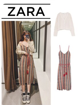 「ZARA（ザラ）のZARA  オープンニットテクスチャ入り生地カーディガン（ポンチョ、ホワイト系）」を使った、Ernaia♡さん（レディース・160cm）の春コーディネート