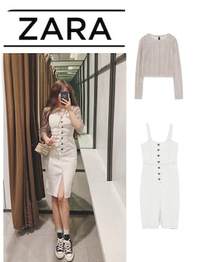 「ZARA（ザラ）のZARA テクスチャー入り生地Tシャツ（ニット/セーター、グレー系）」を使った、Ernaia♡さん（レディース・160cm）の春コーディネート