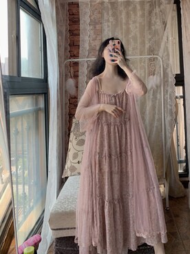 「ルーズストラップドレス（スカート、ピンク系）」を使った、Ernaia♡さん（レディース・160cm）の春コーディネート