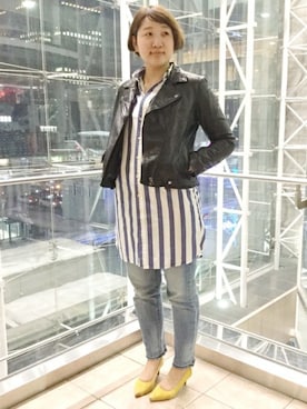 「relume」｜「アイテム（ライダースジャケット）」を使った、JOURNAL STANDARD relume札幌店スタッフさん（レディース・166cm）の冬コーディネート