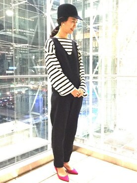 「relume」｜「アイテム（サロペット/オーバーオール）」を使った、JOURNAL STANDARD relume札幌店スタッフさん（レディース・160cm）の冬コーディネート