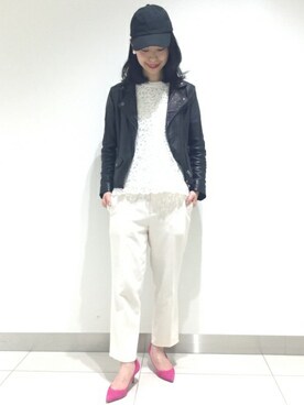「JOURNAL STANDARD relume（ジャーナルスタンダード　レリューム）のアイテム（ライダースジャケット）」を使った、JOURNAL STANDARD relume札幌店スタッフさん（レディース・162cm）の冬コーディネート