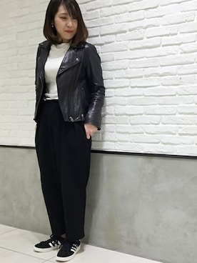 「JOURNAL STANDARD relume（ジャーナルスタンダード　レリューム）のアイテム（ライダースジャケット）」を使った、JOURNAL STANDARD relume札幌店スタッフさん（レディース・154cm）の冬コーディネート
